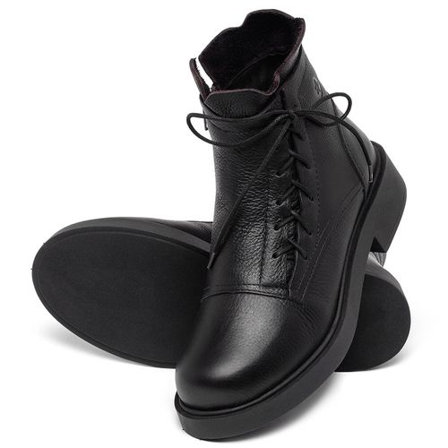 Bota   Cano Curto Salto de 2 cm em Couro Preto - Codigo - 156098
