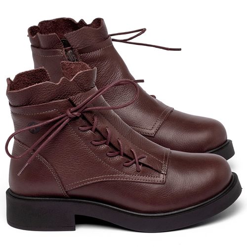 Bota   Cano Curto Salto de 2 cm em Couro Vinho - Codigo - 156098