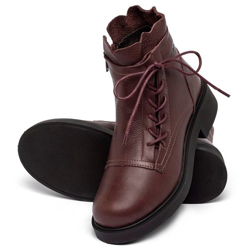 Bota   Cano Curto Salto de 2 cm em Couro Vinho - Codigo - 156098