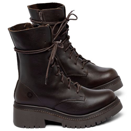 Bota   Cano Médio Salto de 4 cm em Couro Café - Codigo - 153027