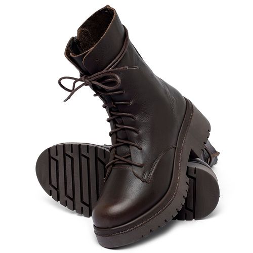 Bota   Cano Médio Salto de 4 cm em Couro Café - Codigo - 153027