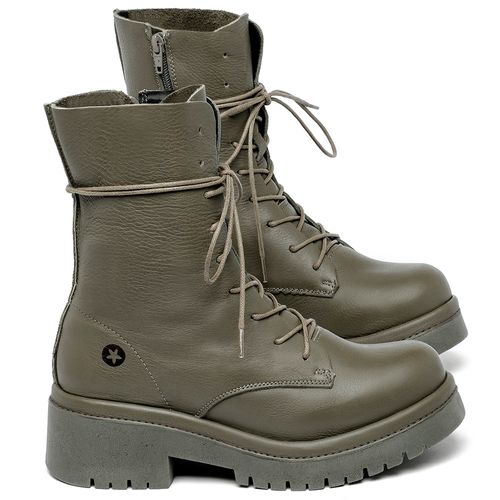 Bota   Cano Médio Salto de 4 cm em Couro Musgo - Codigo - 153027