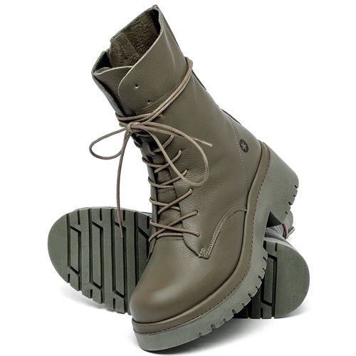 Bota   Cano Médio Salto de 4 cm em Couro Musgo - Codigo - 153027