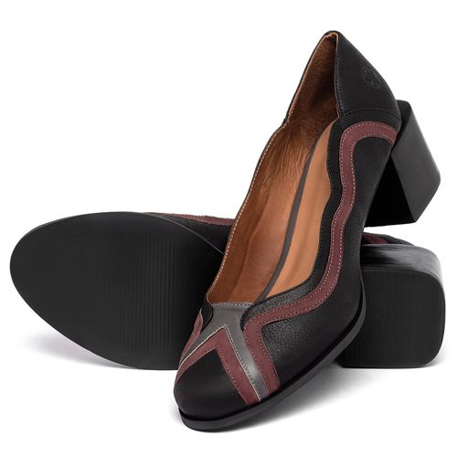 Scarpin   Bico Redondo Salto de 5 cm em Couro Preto - Codigo - 157048