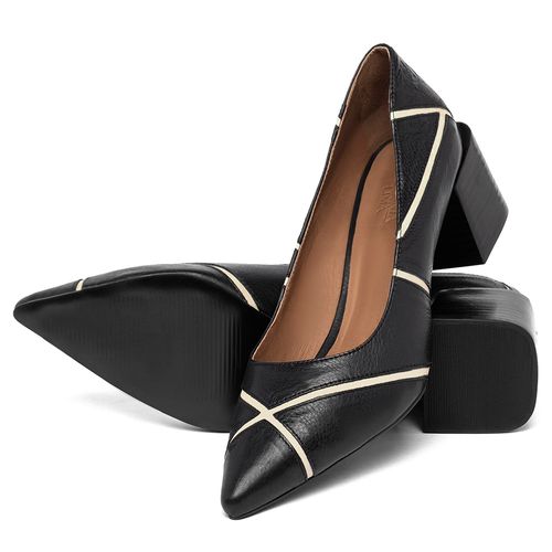 Scarpin   Bico Fino Salto de 5 cm em Couro Preto - Codigo - 3839