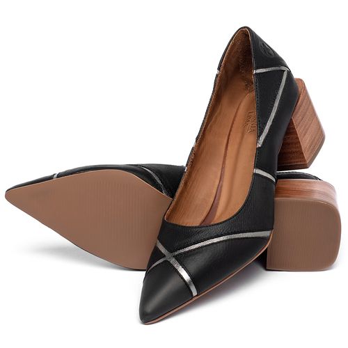 Scarpin   Bico Fino Salto de 5 cm em Couro Bicolor - Codigo - 3839