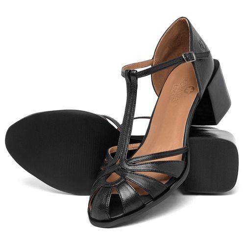 Sandália   Laranja Lima Shoes Classic Salto de 4 cm em Couro Preto - Codigo - 3886