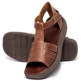 Sandália   Boho Salto de 1 cm em Couro Marrom - Codigo - 3918