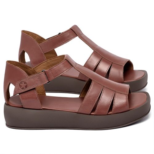 Sandália   Boho Salto de 1 cm em Couro Terracota - Codigo - 3918