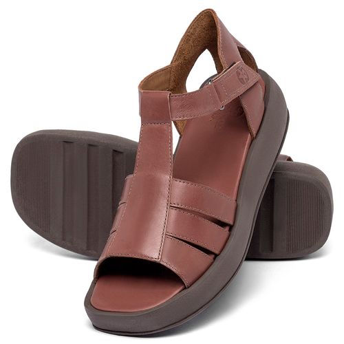 Sandália   Boho Salto de 1 cm em Couro Terracota - Codigo - 3918