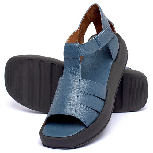 Sandália   Boho Salto de 1 cm em Couro Azul - Codigo - 3918