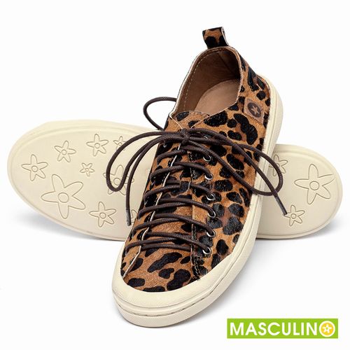 Tênis Masculino   Cano Baixo em Couro Animal Print - Codigo - 156074