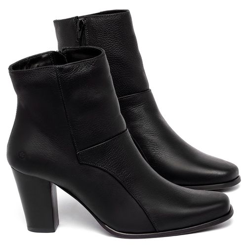 Bota   Cano Curto Salto de 7 cm em Couro Preto - Codigo - 152003
