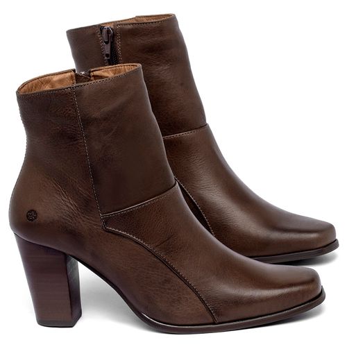 Bota   Cano Curto Salto de 7 cm em Couro Café - Codigo - 152003