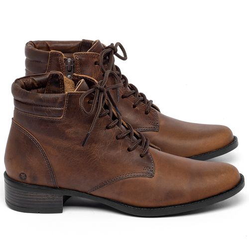 Bota   Cano Curto Salto de 3 cm em Couro Marrom - Codigo - 152004