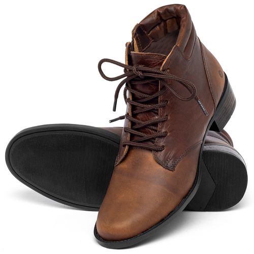 Bota   Cano Curto Salto de 3 cm em Couro Marrom - Codigo - 152004