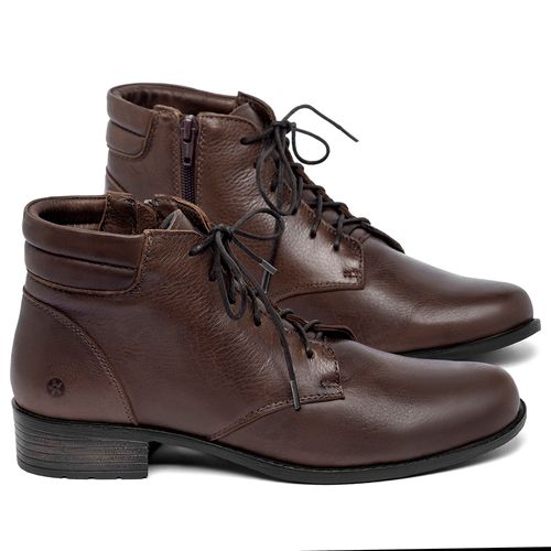 Bota   Cano Curto Salto de 3 cm em Couro Café - Codigo - 152004