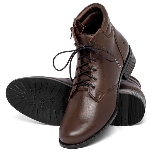 Bota   Cano Curto Salto de 3 cm em Couro Café - Codigo - 152004