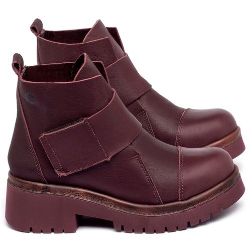 Bota   Cano Curto Salto de 4 cm em Couro Vinho - Codigo - 153026