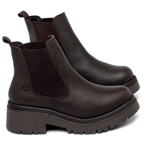 Bota   Cano Curto Salto de 4 cm em Couro Café - Codigo - 153029