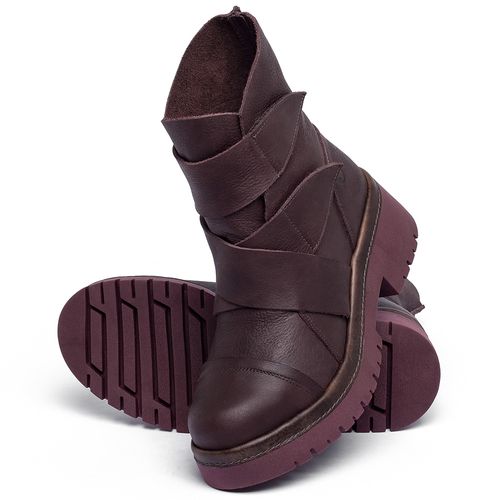 Bota   Cano Médio Salto de 4 cm em Couro Vinho - Codigo - 153031