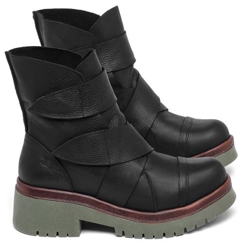 Bota   Cano Médio Salto de 4 cm em Couro Preto - Codigo - 153031