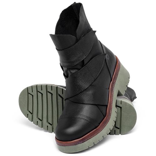 Bota   Cano Médio Salto de 4 cm em Couro Preto - Codigo - 153031