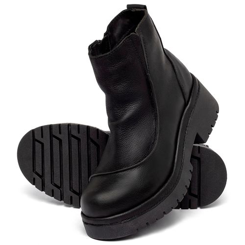 Bota   Cano Curto Salto de 4 cm em Couro Preto - Codigo - 153052