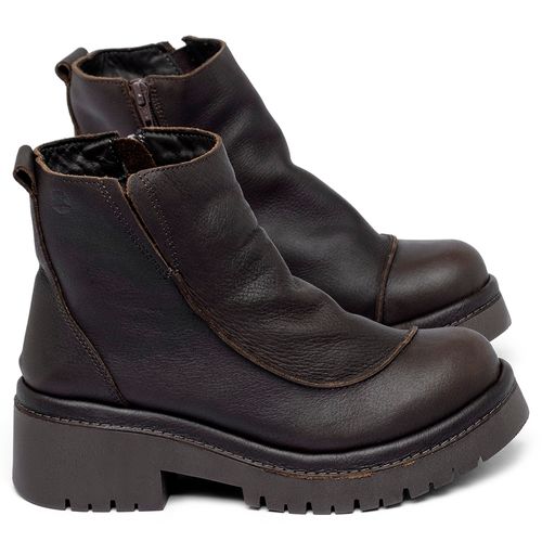 Bota   Cano Curto Salto de 4 cm em Couro Café - Codigo - 153052