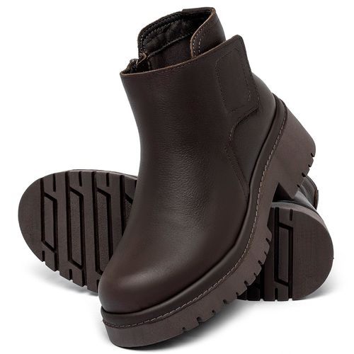 Bota   Cano Curto Salto de 4 cm em Couro Café - Codigo - 153055