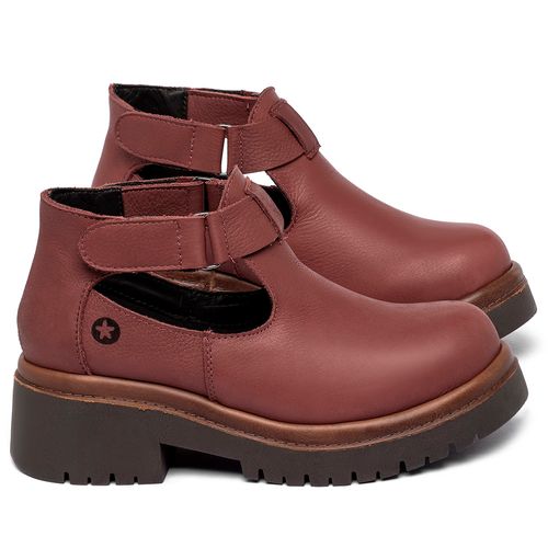 Bota   Cano Curto Salto de 4 cm em Couro Vermelho - Codigo - 153083