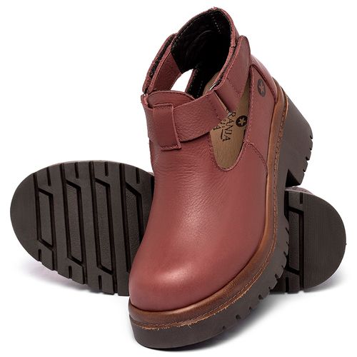 Bota   Cano Curto Salto de 4 cm em Couro Vermelho - Codigo - 153083