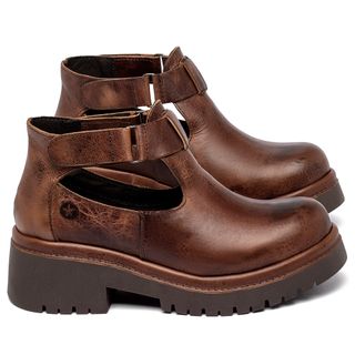 Bota   Cano Curto Salto de 4 cm em Couro Marrom - Codigo - 153083