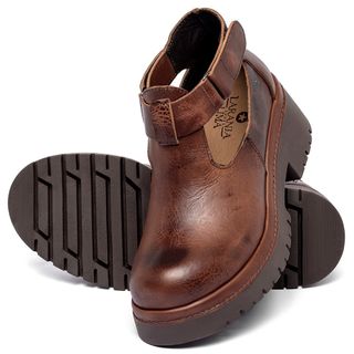 Bota   Cano Curto Salto de 4 cm em Couro Marrom - Codigo - 153083