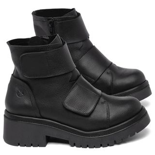 Bota   Cano Curto Salto de 4 cm em Couro Preto - Codigo - 153084