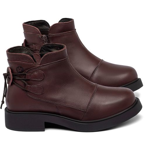 Bota   Cano Curto Salto de 2 cm em Couro Vinho - Codigo - 156092