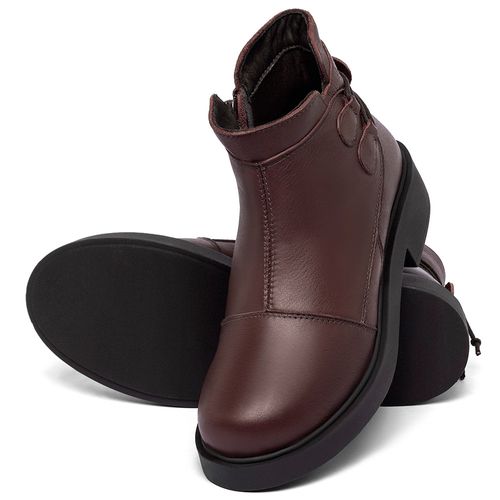 Bota   Cano Curto Salto de 2 cm em Couro Vinho - Codigo - 156092