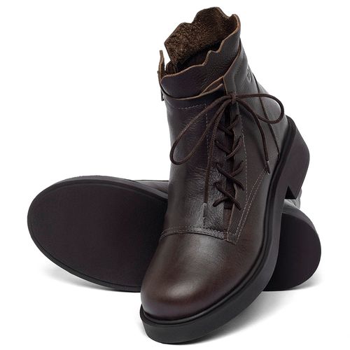 Bota   Cano Curto Salto de 2 cm em Couro Café - Codigo - 156098