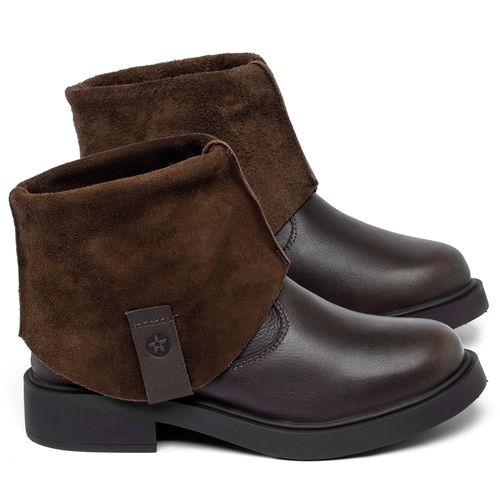 Bota   Cano Curto Salto de 2 cm em Couro Café - Codigo - 156106