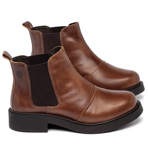 Bota   Cano Curto Salto de 2 cm em Couro Marrom - Codigo - 156107