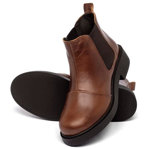 Bota   Cano Curto Salto de 2 cm em Couro Marrom - Codigo - 156107