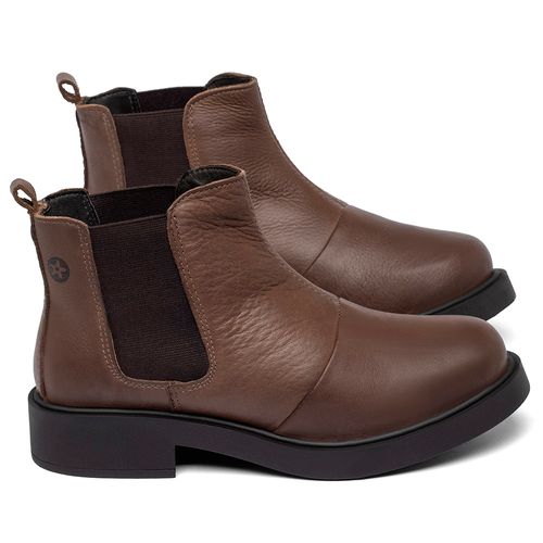 Bota   Cano Curto Salto de 2 cm em Couro Marrom - Codigo - 156107