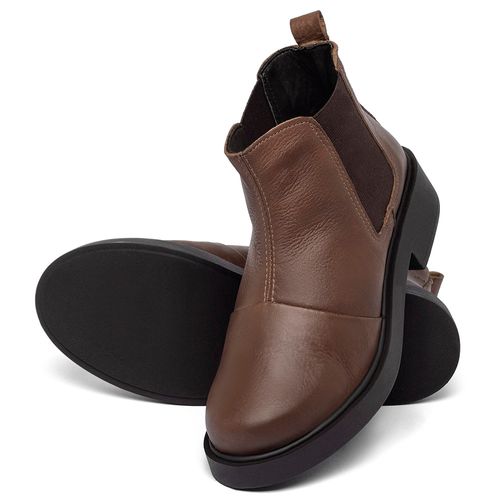 Bota   Cano Curto Salto de 2 cm em Couro Marrom - Codigo - 156107