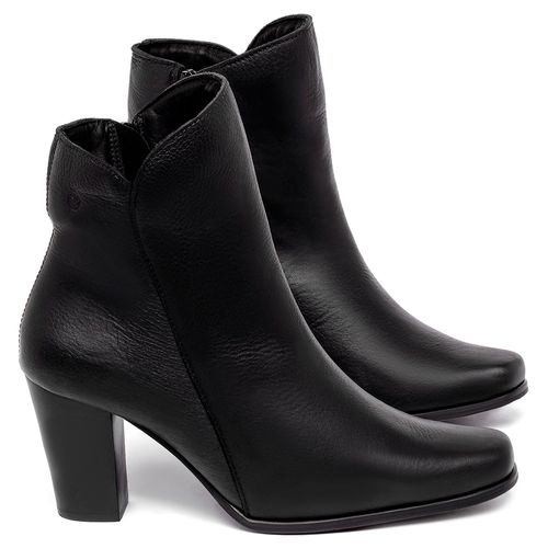 Bota   Cano Curto Salto de 7 cm em Couro Preto - Codigo - 152029