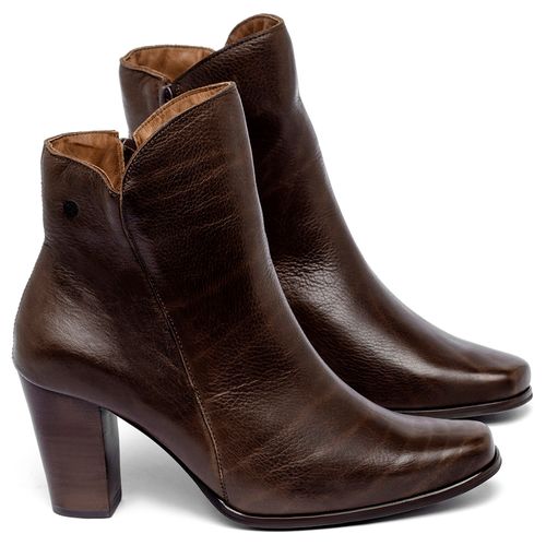 Bota   Cano Curto Salto de 7 cm em Couro Café - Codigo - 152029