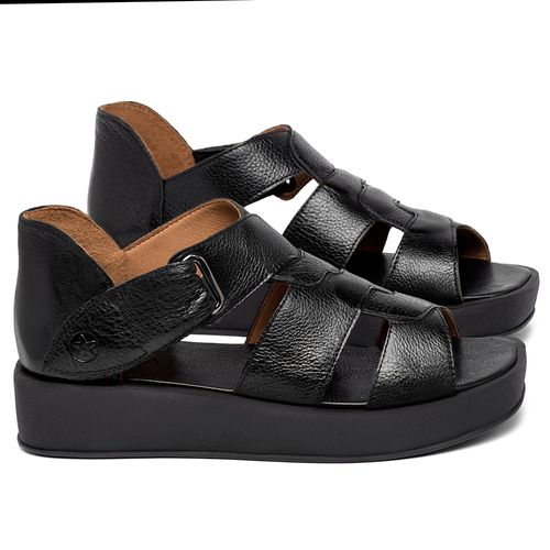 Sandália   Boho Salto de 4 cm em Couro Preto - Codigo - 3915