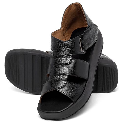 Sandália   Boho Salto de 4 cm em Couro Preto - Codigo - 3915