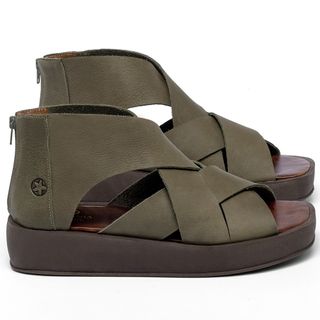 Sandália   Boho Salto de 4 cm em Couro Musgo - Codigo - 3912