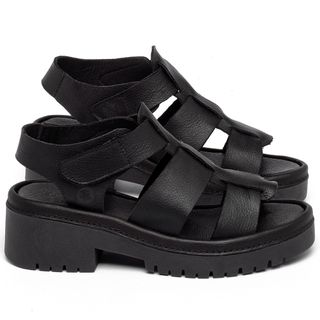 Sandália   Boho Salto de 5 cm em Couro Preto - Codigo - 153014