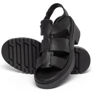 Sandália   Boho Salto de 5 cm em Couro Preto - Codigo - 153014